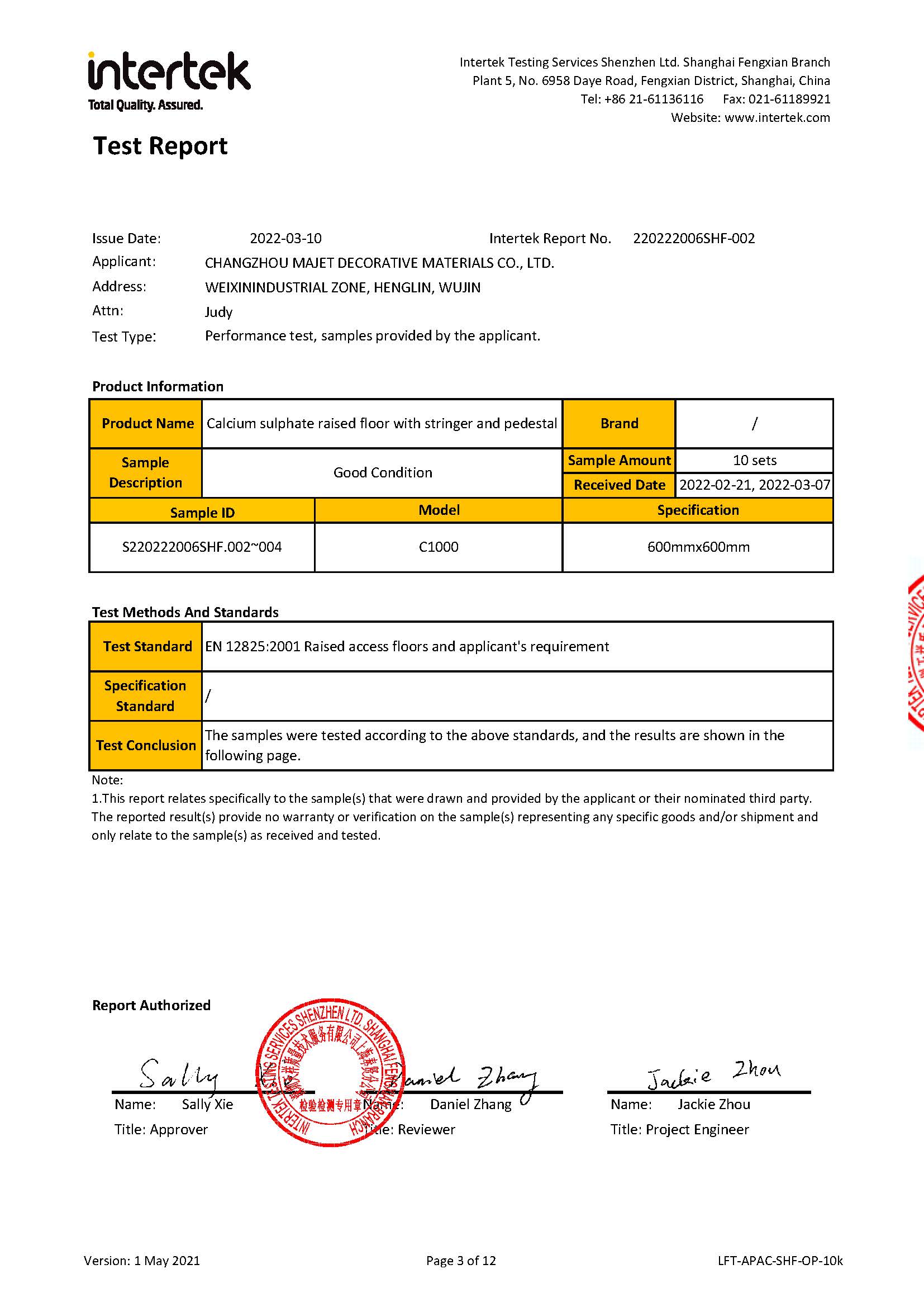 EN12825 Raised floor loading test