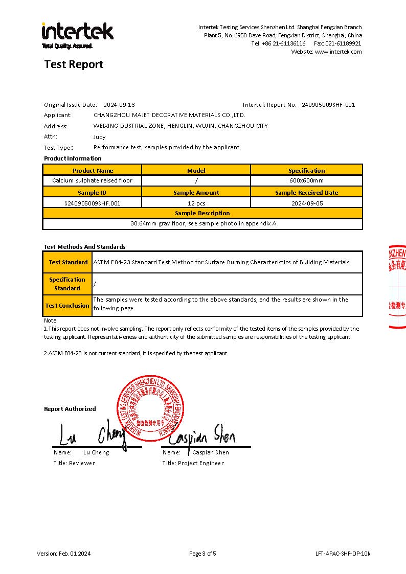 Raisedf floor Surface burning test